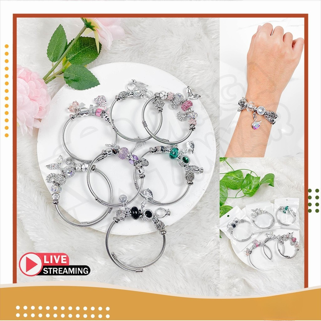 NA Gelang Pandora Charm Bracelet Titanium Steel Model Korea Anti Karat / Gelang Tangan Fashion Wanit