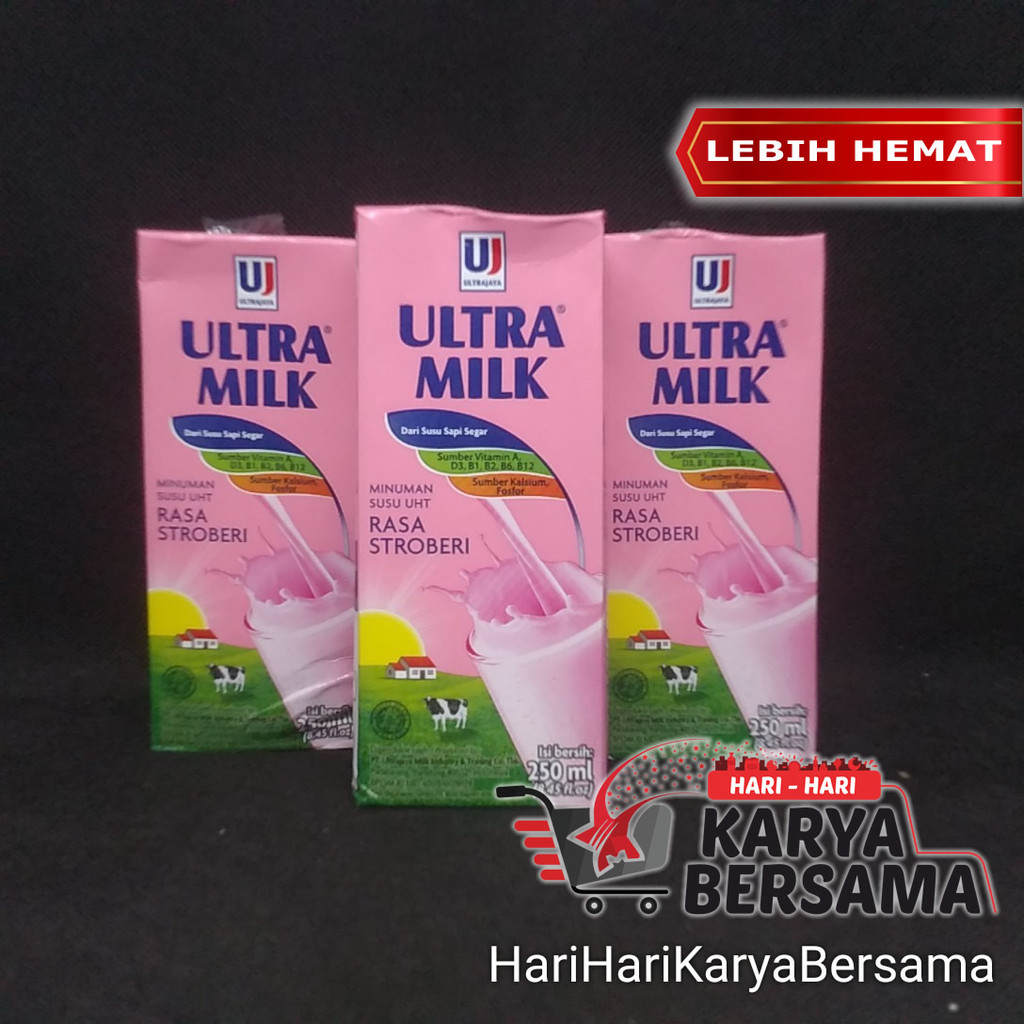 

MINUMAN SUSU CAIR ULTRA MILK UHT RASA STRAWBERRY STROBERI PACK 3'S X 250ML