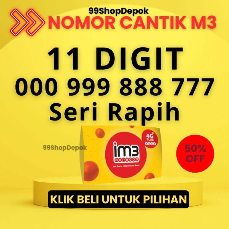 Nomor Cantik Indosat 11 DIGIT TRIPLE - Nomer Cantik Indosat ooredoo - Nomor Cantik im3 56789 0000
