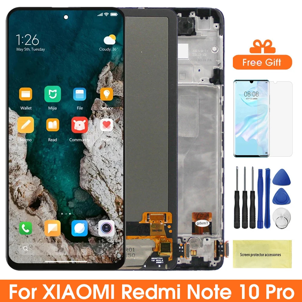 6.67" Screen for Xiaomi Redmi Note 10 Pro M2101K6G M2101K6R Lcd splay gital Tou Screen with Frame fo