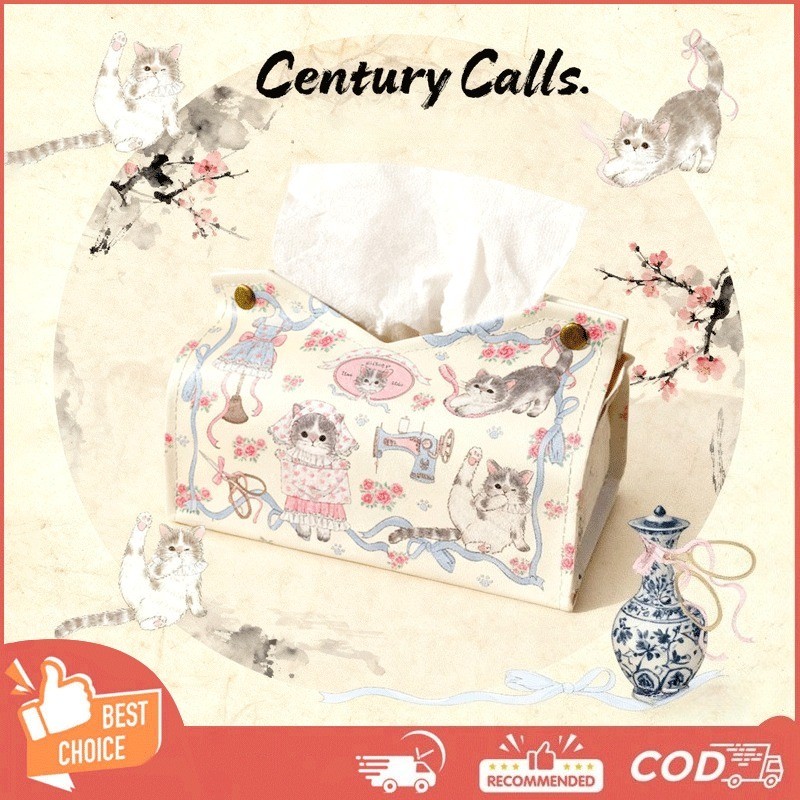 Kotak Tisu Kartun Neko Tempat Tissue Kucing Lucu Korea Aesthetic Kotak Bahan Kulit Tisu Kotak Tisu M