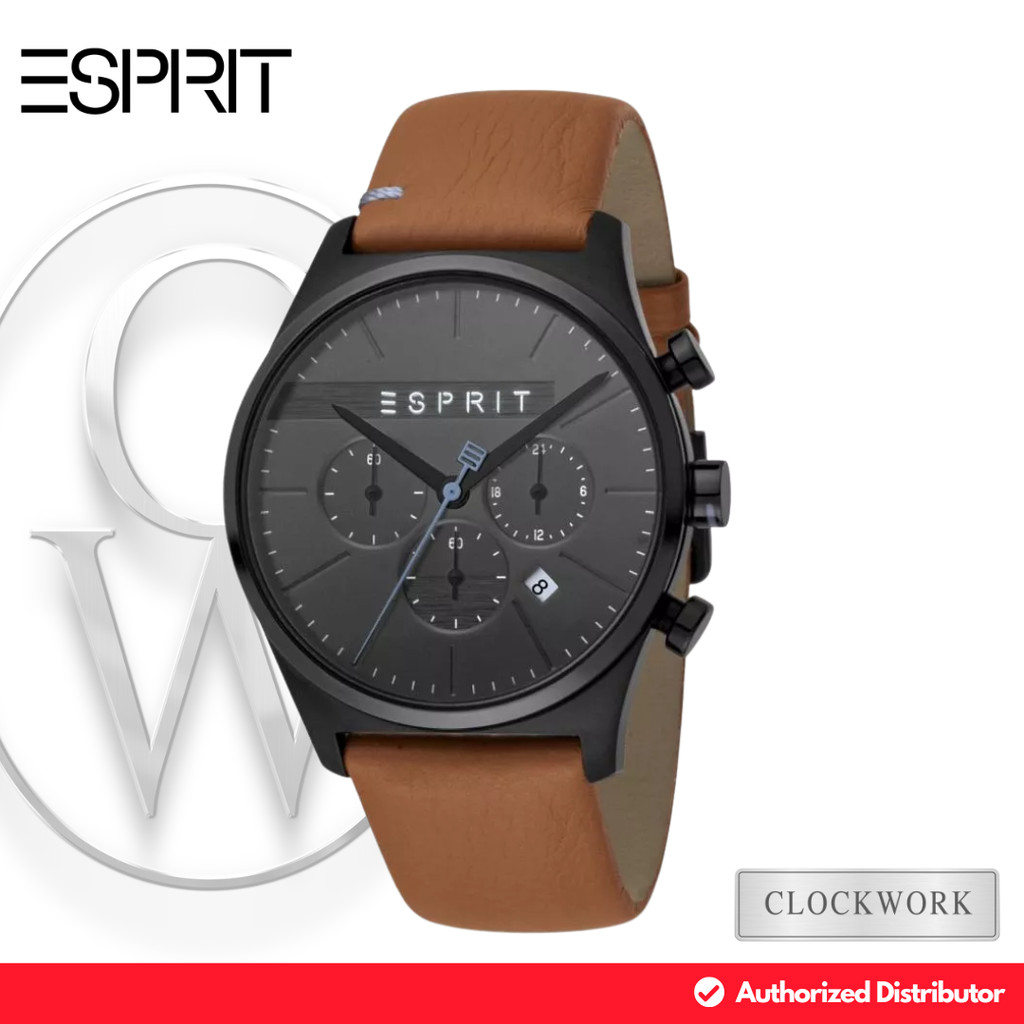 Jam Tangan Pria Esprit ES1G053L0035 Kulit Vintage Casual Coklat Dial Hitam