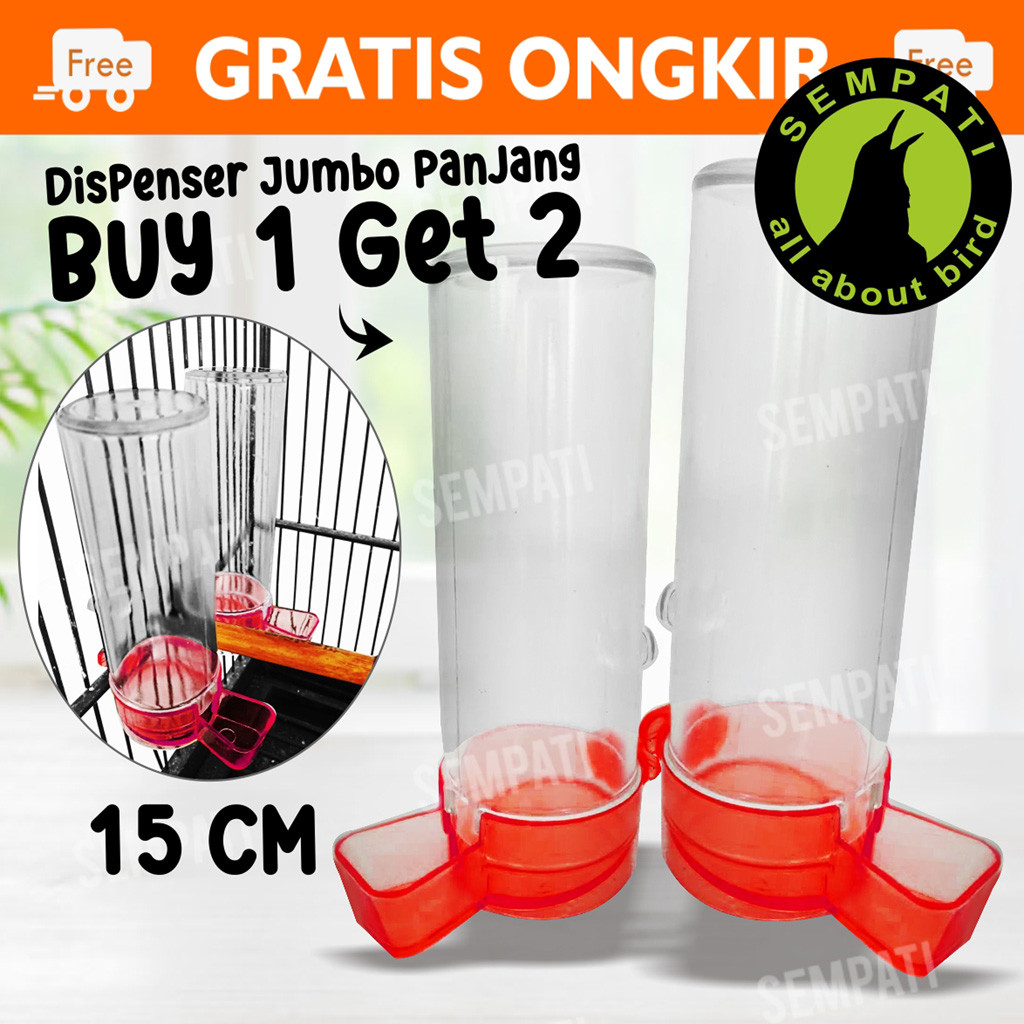 SEMPATI Dispenser Burung Tabung Panjang Pasang Dalam Sangkar Ternak Batre Kenari Dispenser 1 set Isi