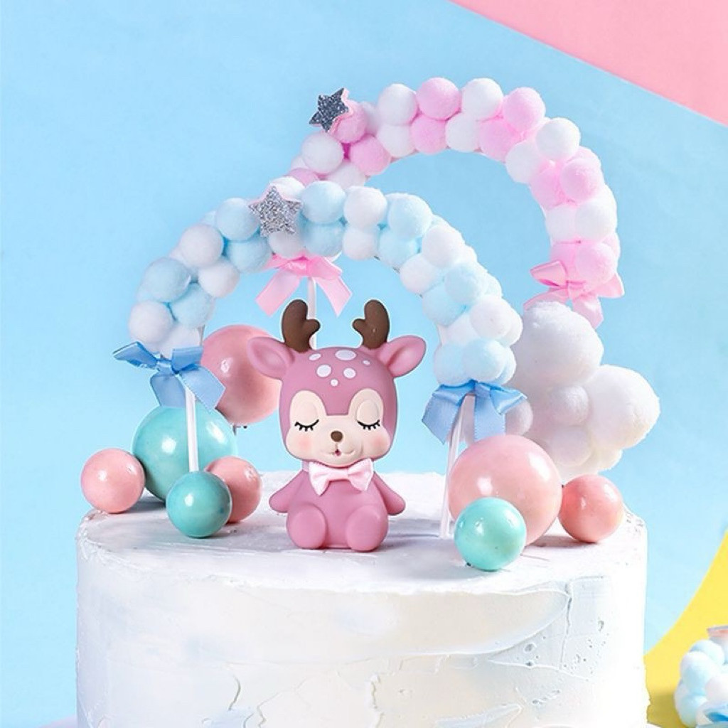 Joyful Cake Topper Awan Melengkung / Cake Topper Claude Pompom / Hiasan Kue Bola Awan Cloud Arch Mel