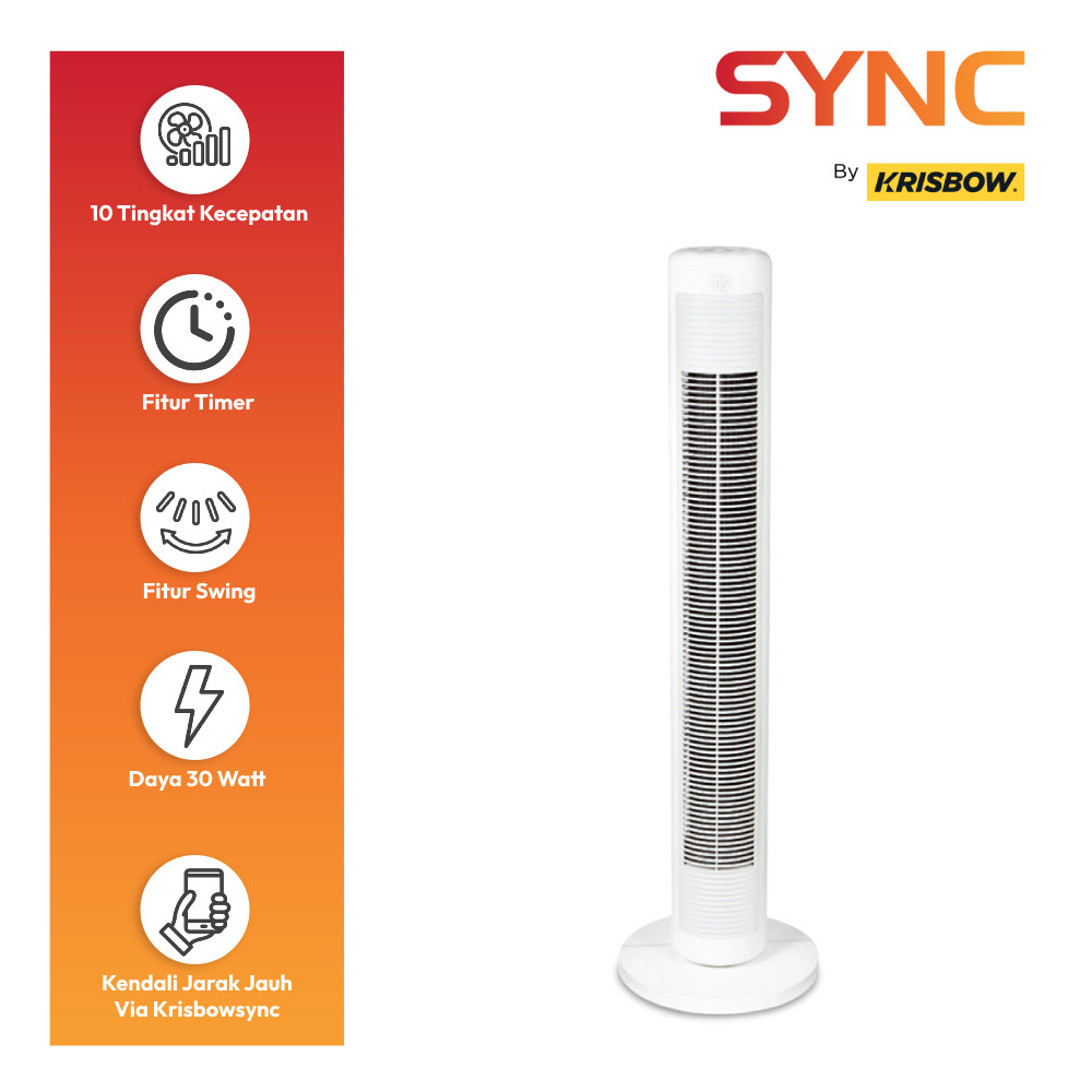 Krisbow Sync Smart Kipas Angin Berdiri Wifi Dc Motor - Putih Floor Standing Tower Fan Pendingin Ruan