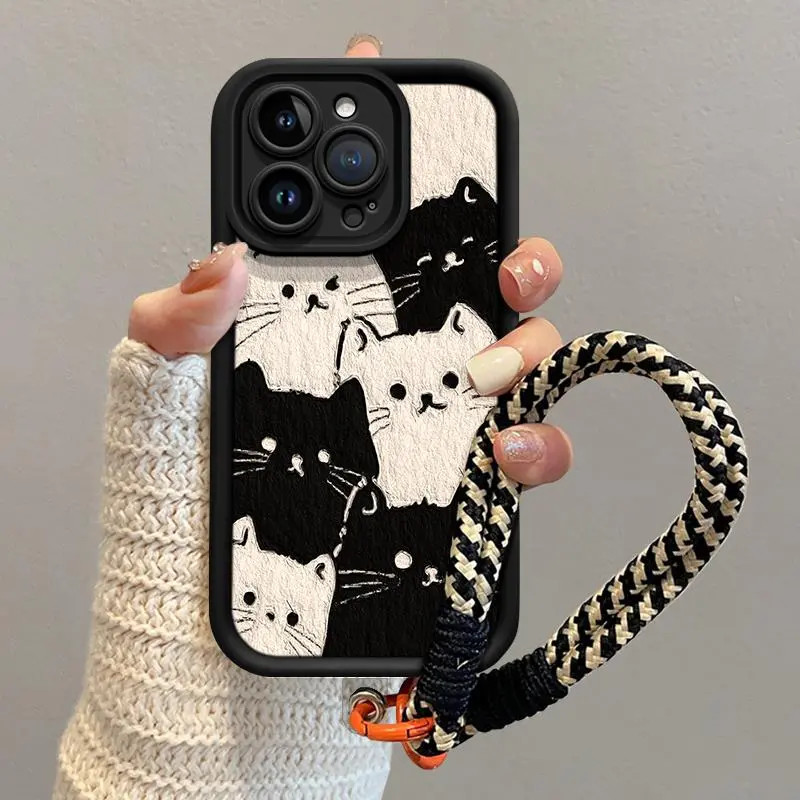 For case itel Vison 5 3 S24 S23 Plus S18 Pro S17 RS4 terbaru 2025 Kucing hitam putih Kartun Avatar