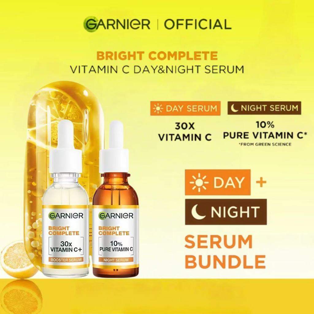 [Paket Skincare] Garnier Bright Complete Vitamin C Day & Night Serum Kit – Paket Serum Pagi & Malam 