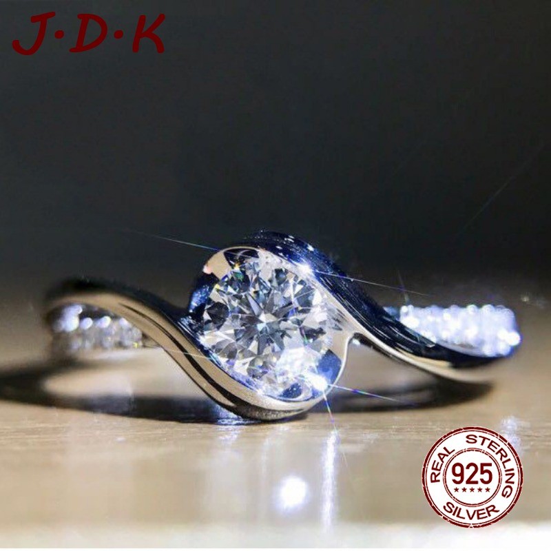 JDK Cincin Emas Putih 18K Zircon Wanita