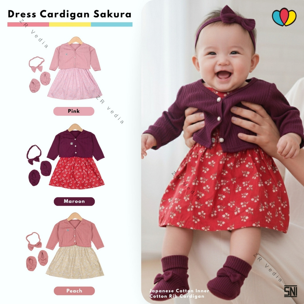 4In1 Set Cardigan Uk Bayi GRATIS Topi & Sepatu / Katun Jepang Dress Baby SNI Dres Korea Anak Perempu