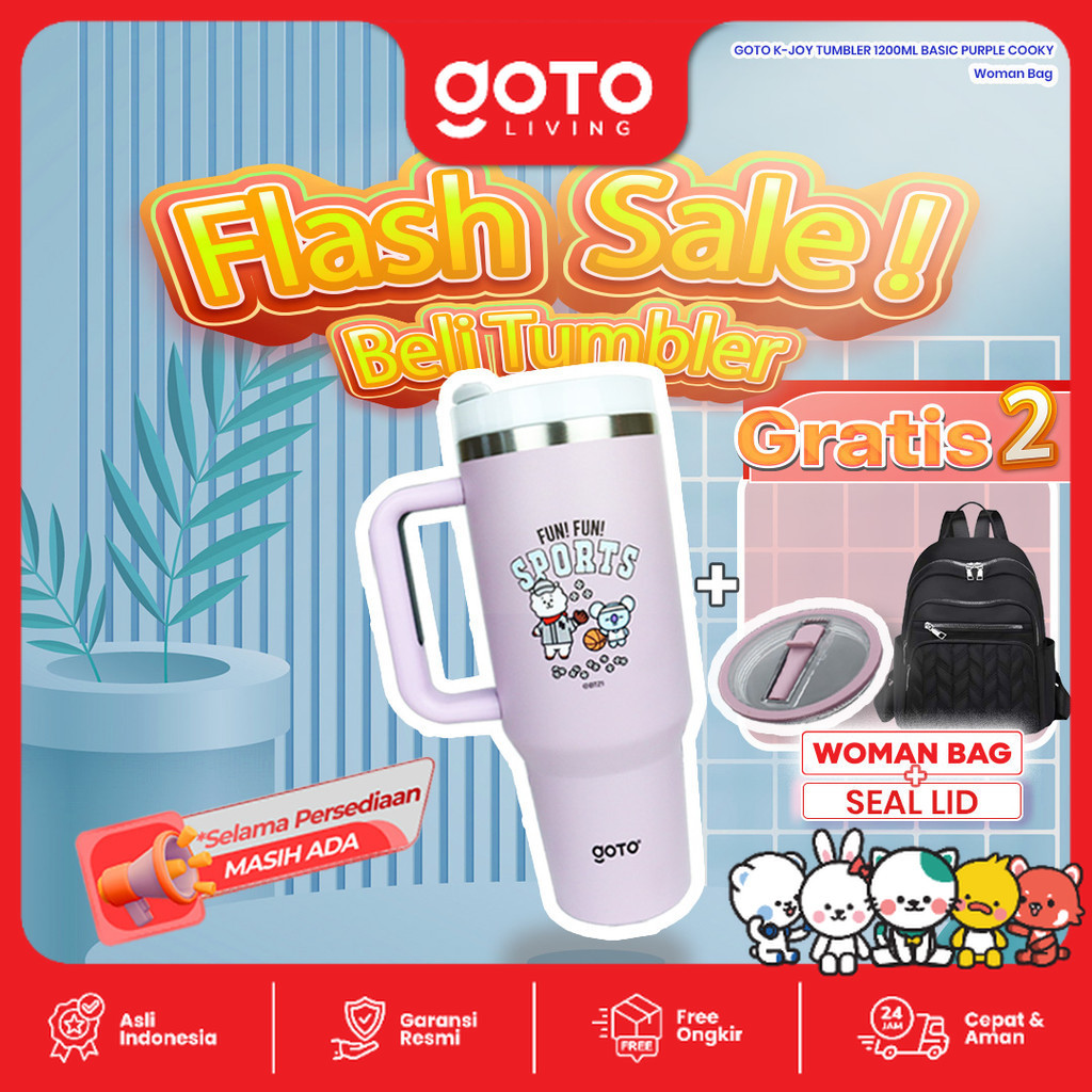 [Goto Paket Bundling 3 In 1] Tumbler BT21 1.2L + Tas Kuliah Sekolah Kerja Backpack Ransel Wanita +  