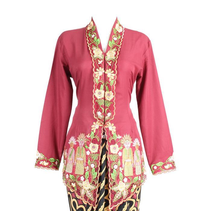 Kebaya Encim Ondel Ondel Jakarta  Katun Merah 710 Seragam Dress - S