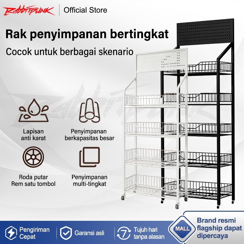 Rabbitpunk - Rak Portabel Multifungsi, Rak Toko Snack, Rak Dapur, Rak Beroda, Kapasitas Besar, Kokoh