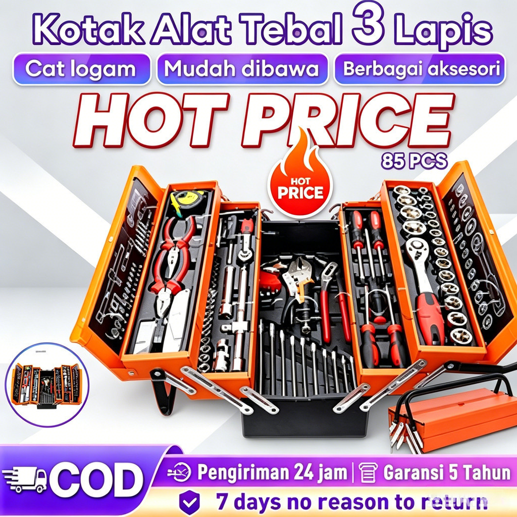 Tool Kit 85 Pcs Tool Box Perkakas Kunci Sok Set Set Lengkap Tool Box Kunci Shock Set