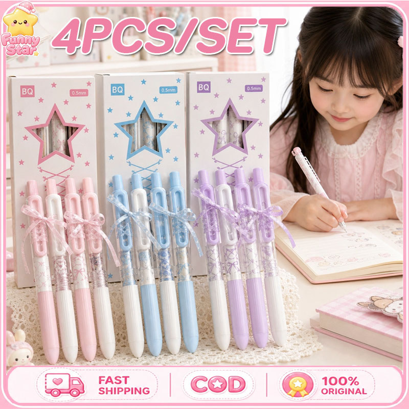 4pcs Pulpen Tali Ballet Set Pulpen Gel Pulpen Gel Lucu Pulpen Gel Aesthetic Ujung 0.5mm