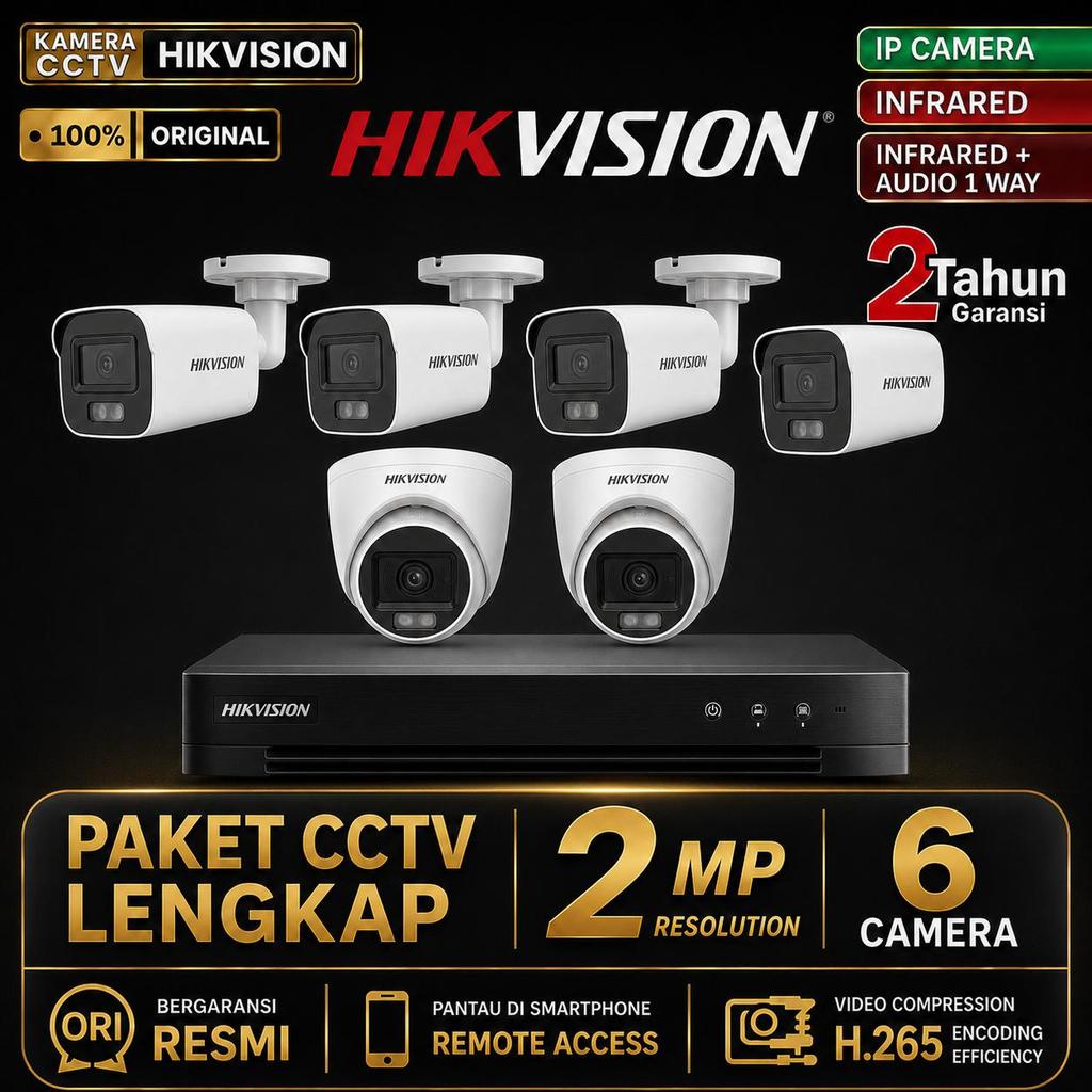 Paket CCTV HIKVISION Infrared IP Camera 2MP 8 Channel 6 Kamera