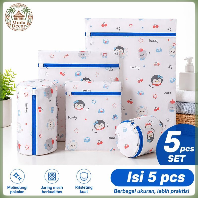 Laundry Net Bag Set Ritsleting Nylon Tebal Pelindung Pakaian Bra Kaos Kaki Mesin Cuci