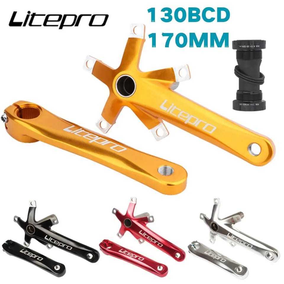 Foto Litepro Crank Alloy 130 BCD Sepeda Lipat Dengan BB HT2 Hollowtech 2 Crankset Seli 130