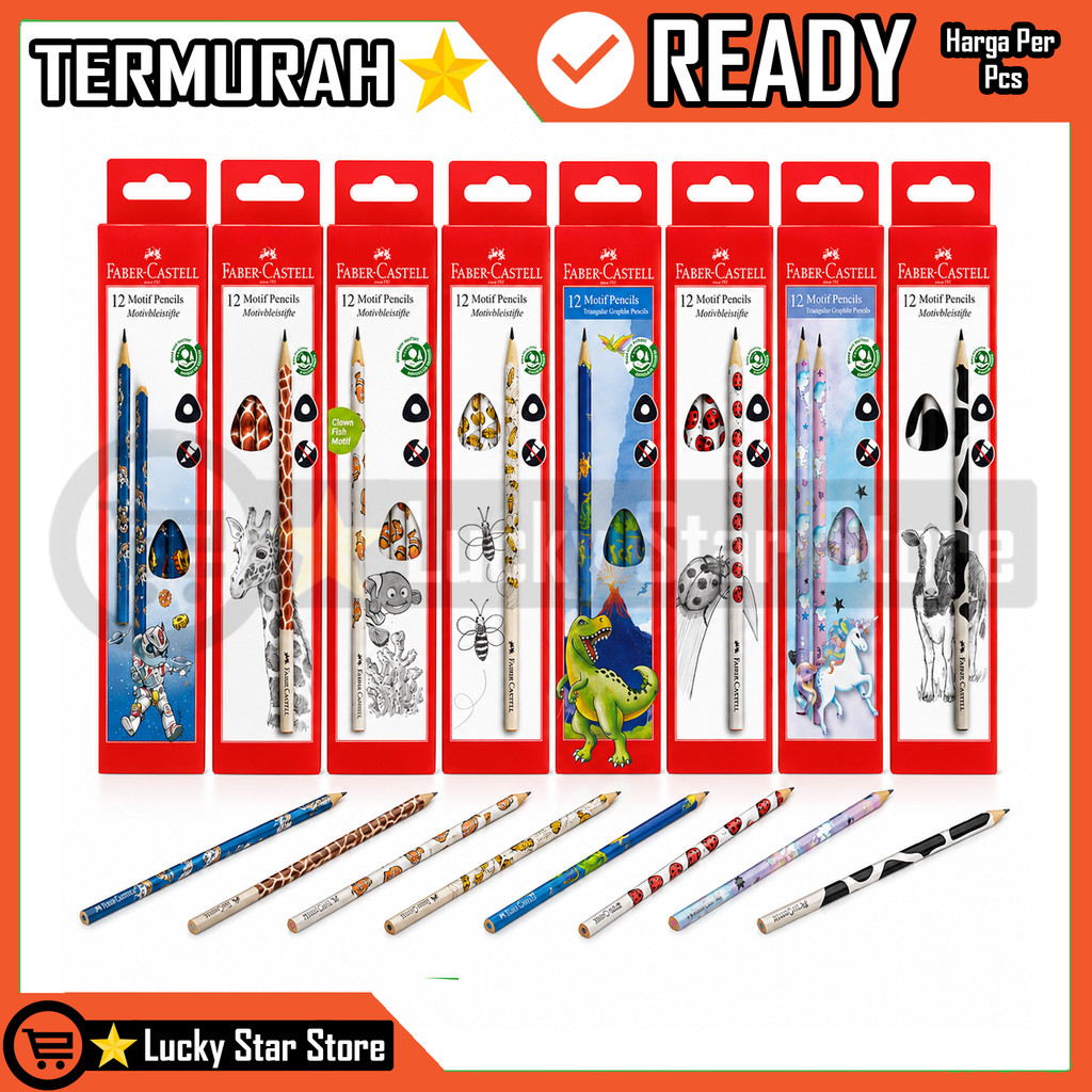 Faber Castell Motif Pensil Graphite Triangular HB Original Pencil Tulis Karakter Funny Hewan Robot D
