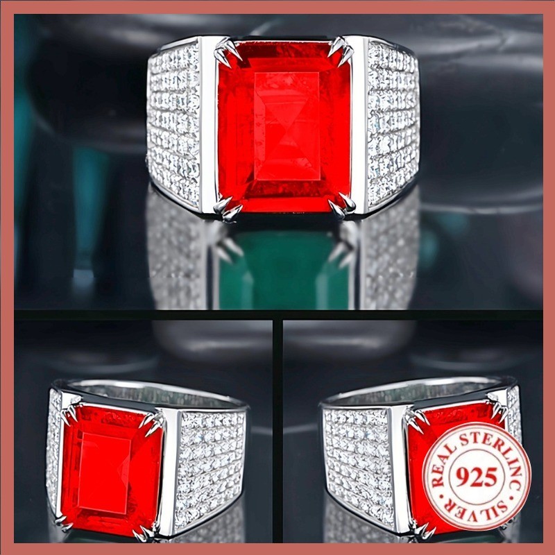 Ready Stock Cincin Perak 925 Pria Zirkon Merah