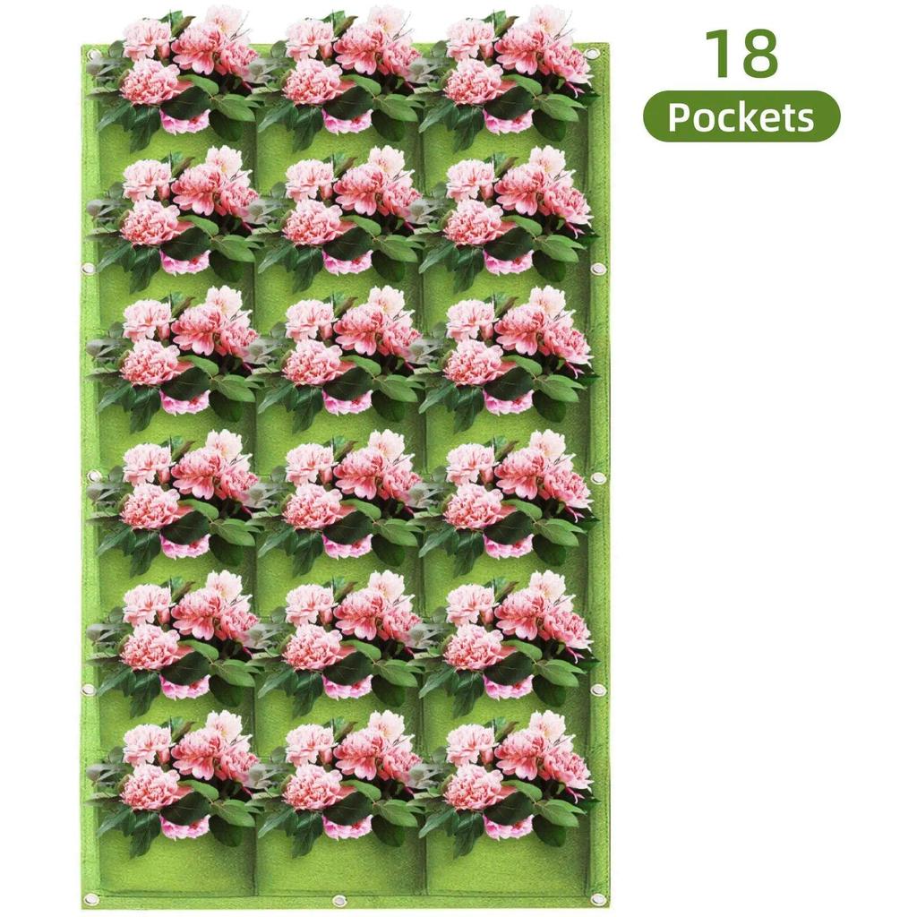 18 Pockets Hanging Planter Bags, Hanging Vertical Wall Mounted Plant Planting Grow Bags, Herb Garden