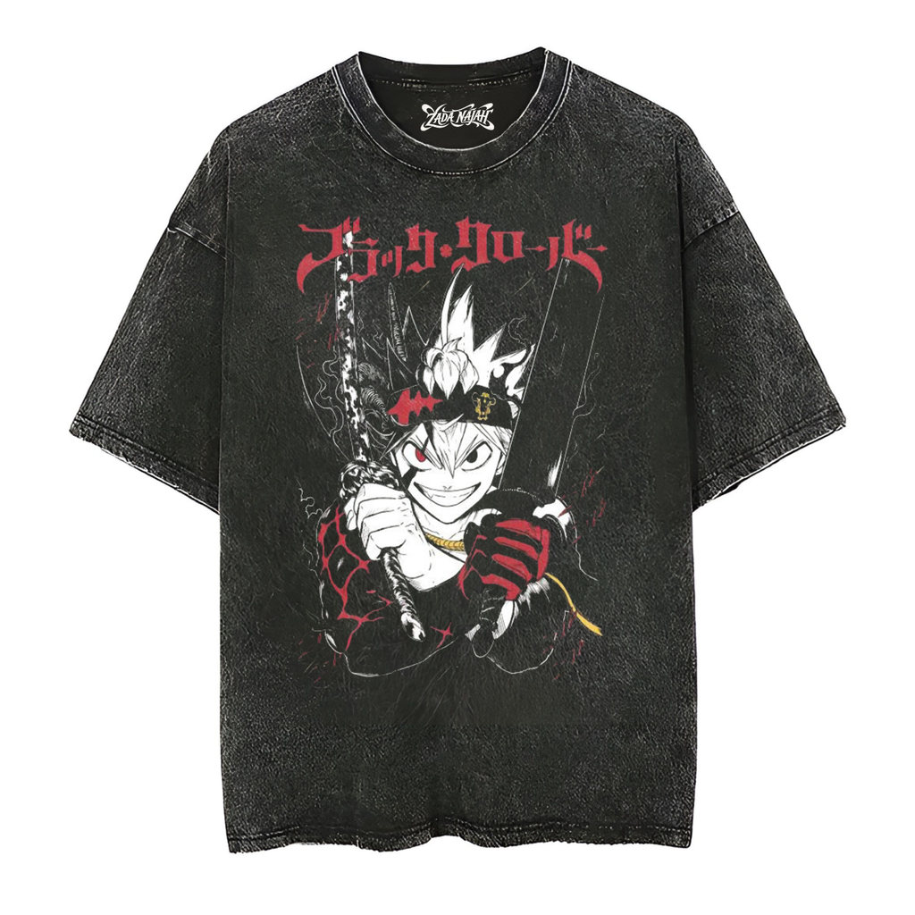 ZADA NAJAH kaos Oversize Anime Black Clover Asta Stone Black Washed Vintage t-shirt | Baju oversize