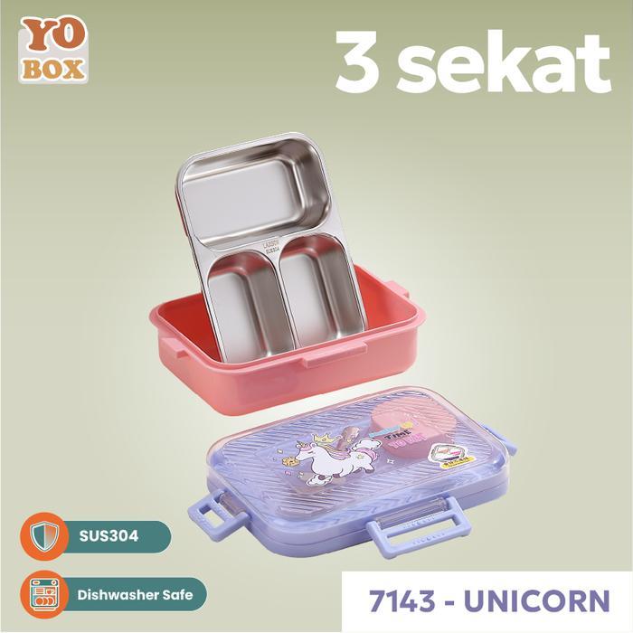 Kotak Makan Yummy Bento Box Stainless Steel - 3sekatUnicorn