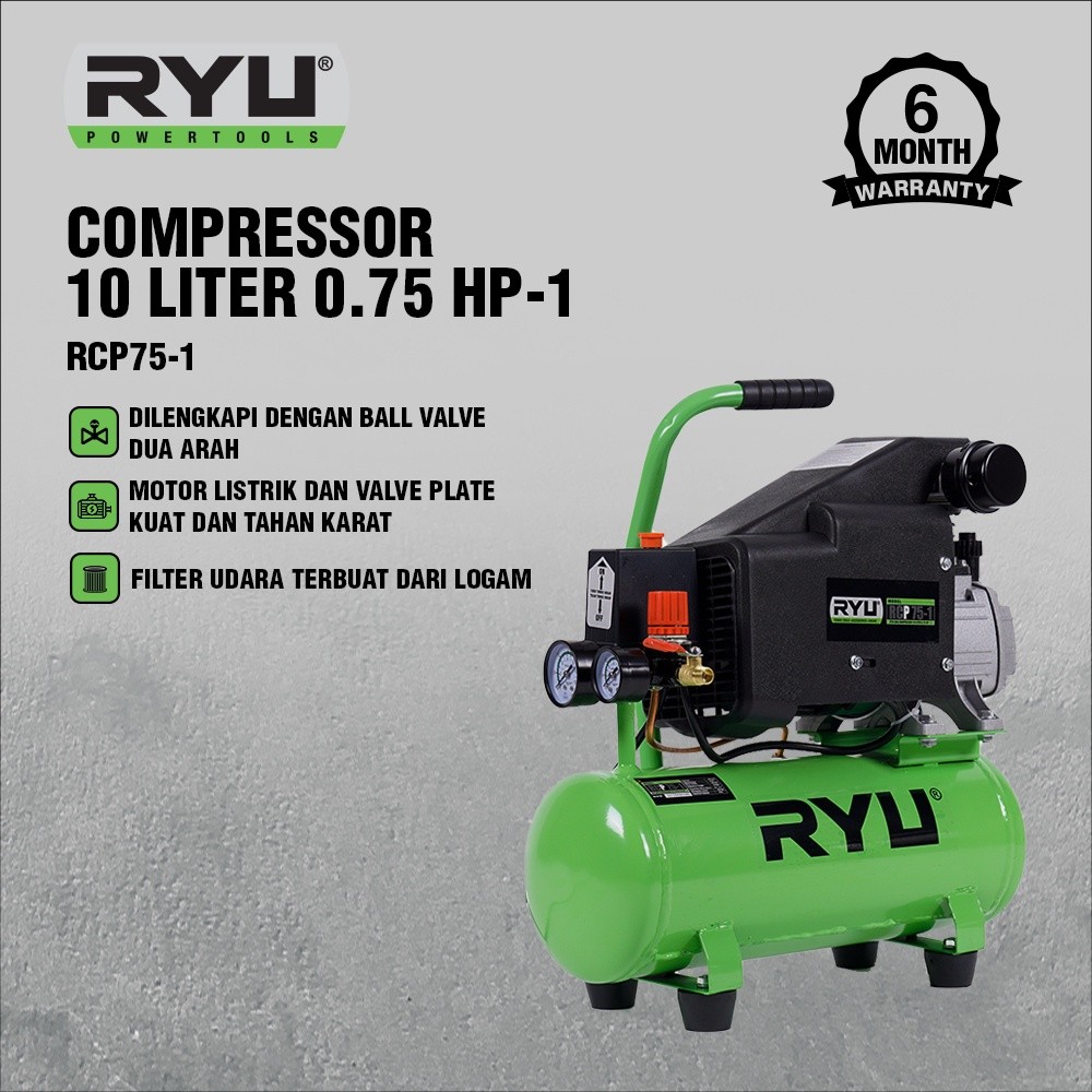 juhuamarket - Ryu Compressor 10 liter RCP75-1 - mesin kompresor angin - perkakas