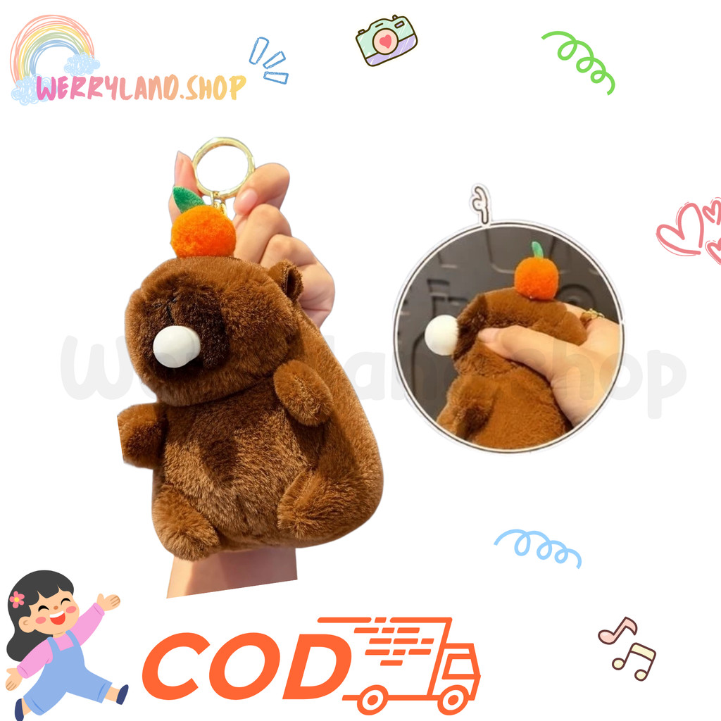 WLD Gantungan Kunci Capybara Ekor Bisa Ditarik Goyang Gelembung Aksesoris Tas Imut/ Aksesories Untuk