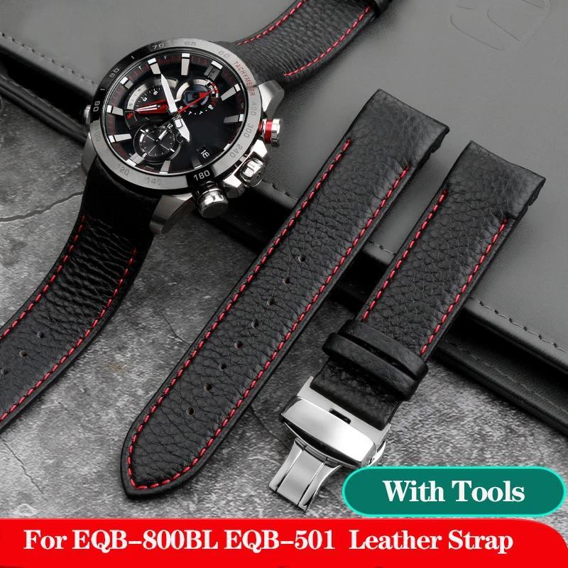 22mm Curved Genuine Leather Watband For C-asio EQB-800BL EQB-501 EQB-900 EFICE/EQB-500 Waterproof Ru