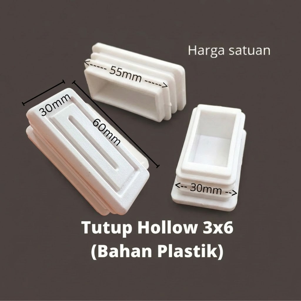 PLASTIK HOLLOW 3X6 CM WARNA PUTIH ( SATUAN )  - TUTUP KAKI MEJA KURSI 30X60 MM - KAKI KURSI MEJA HOL