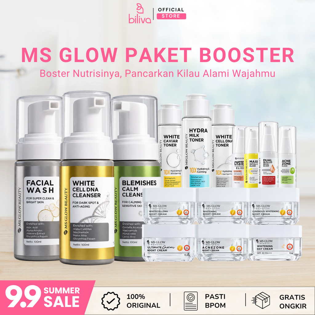 Skincare 1 Set Lengkap Ms Glow Paket Wajah Booster Series Acne Whitening Luminous Ultimate Whitecell