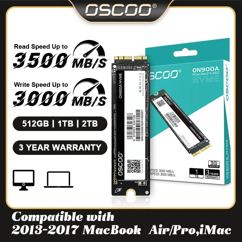 OSCOO ON900A 512GB 1TB M2 PCIe NVME SSD For 2013 2015 Macbook Pro Retina A1502 A1398 Macbook Air A14