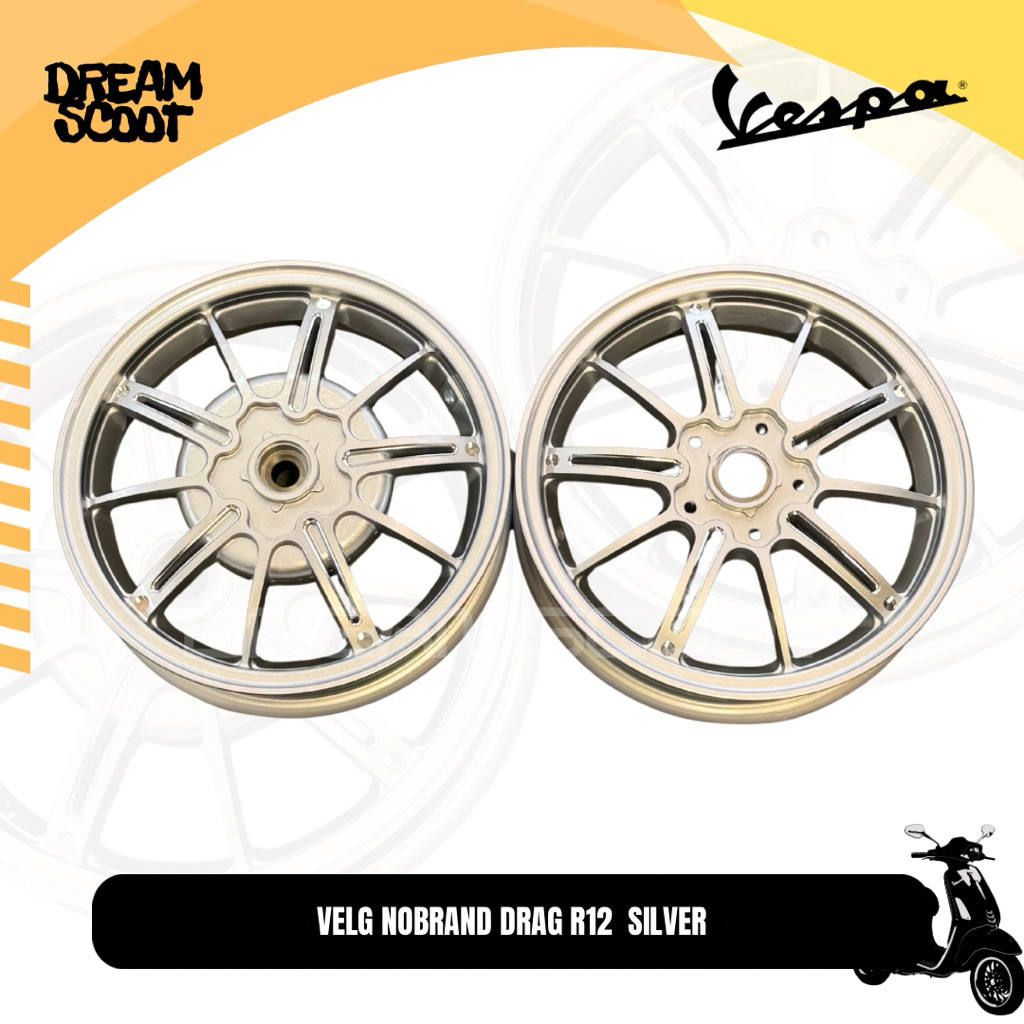 Velg Drag Nobrand R12 Silver Vespa matic Vespa Sprint Vespa Primavera Vespa S Vespa LX Velg Drag Ves