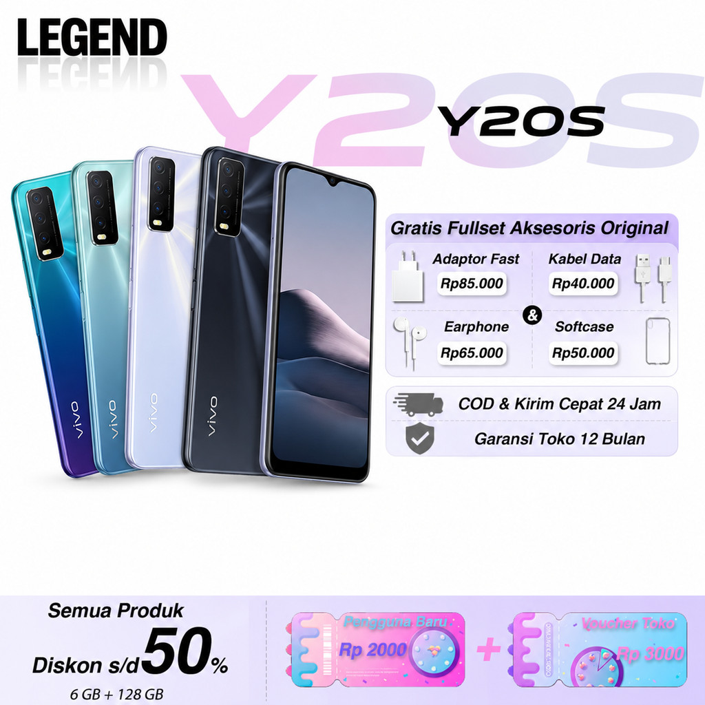 vivo Y20s RAM 8GB ROM 256GB 4G Dual SIM 5000mAh Smartphone Second Mulus Original Garansi Toko COD