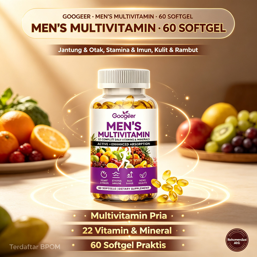 Googeer Men's Multivitamin 60 Softgel Suplemen 22 Vitamin Mineral untuk Pria Dewasa ly91620