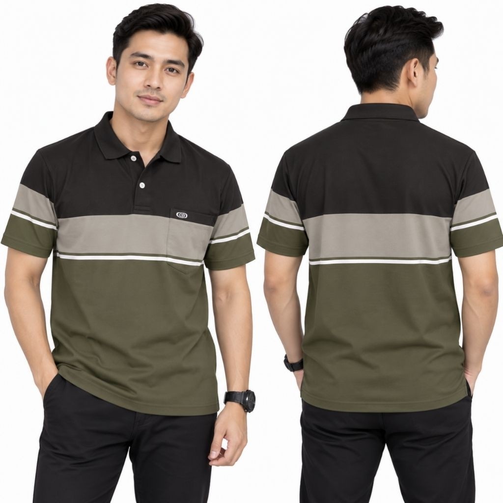 Kaos kerah salur saku pria dewasa lengan pendek OCEAN BEACH size M L XL
