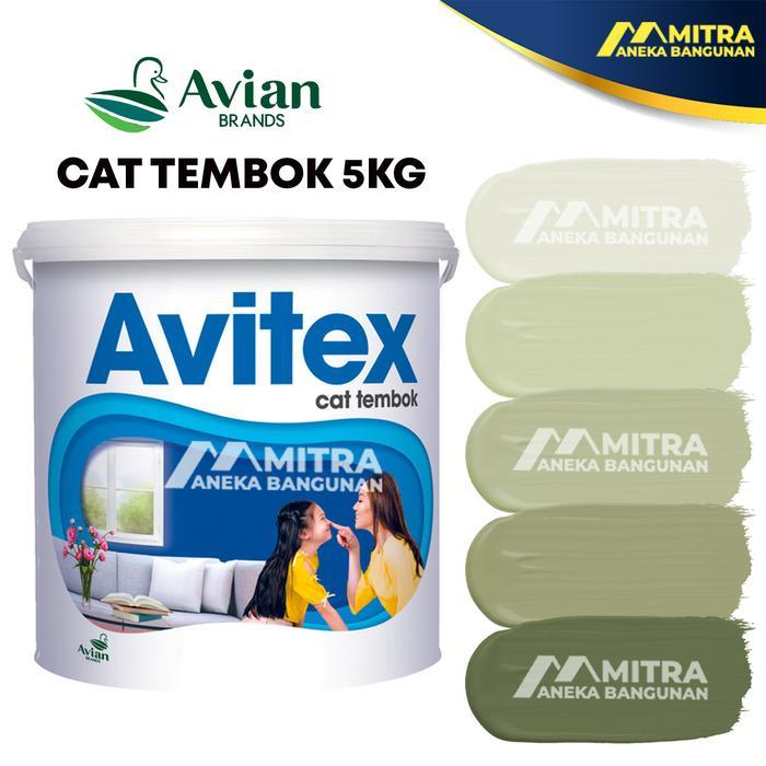 CAT TEMBOK AVITEX INTERIOR 5 KG / AVIAN N12 SAGE GREEN / WARNA CUSTOM TINTING - BRILLIANT WHITE 2290