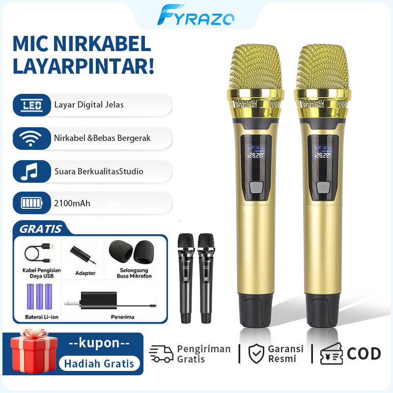 GemaAudio Shop 【Ready】Gold Mikrofon Mikrofon Nirkabel Vokal Suara Terbaik Dual Handheld Mikrofon Blu