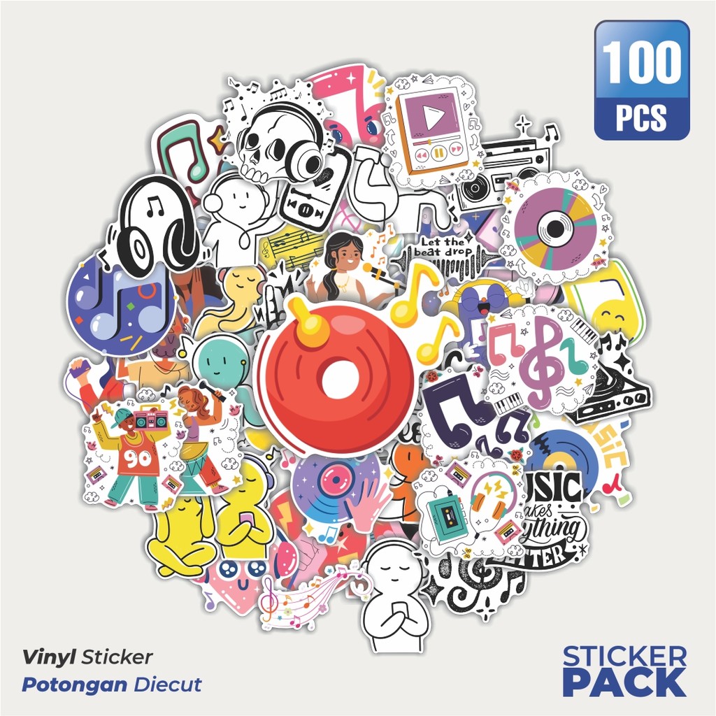 

MURAH 100 PCS Stiker Musik Waterproof Aesthetic- Untuk Laptop, Motor, dan Helm - Paper Stationery Pack