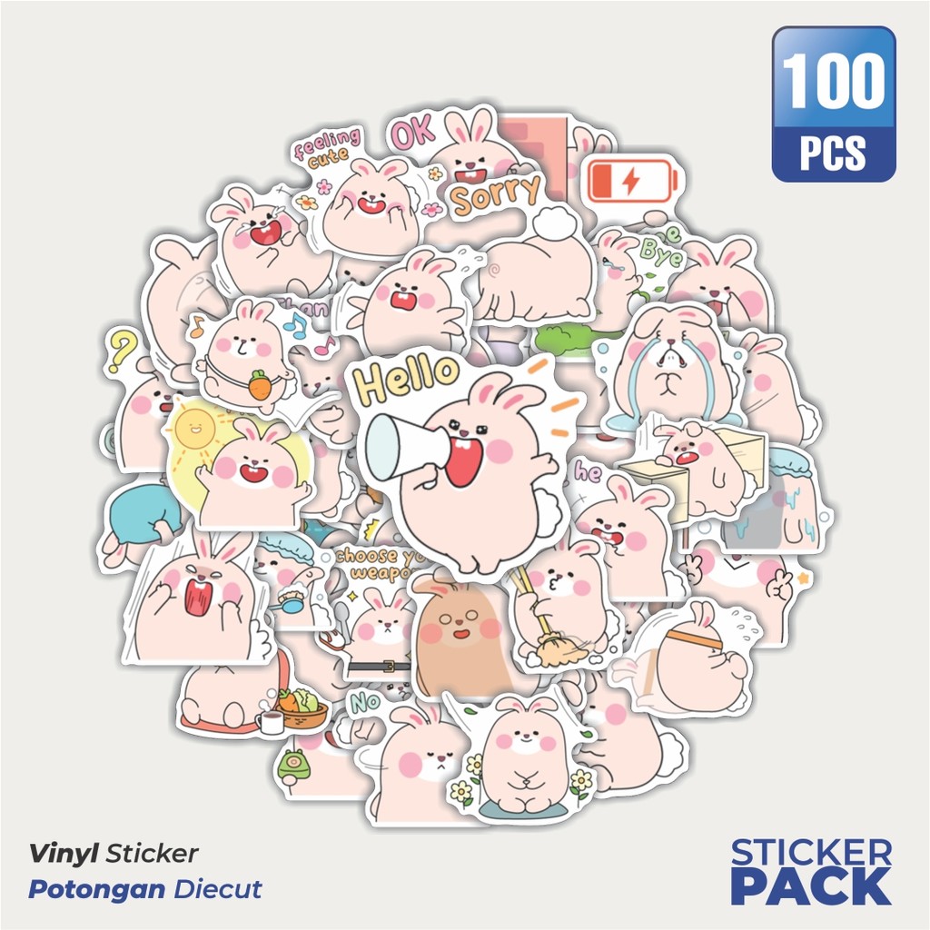 

Stiker Vinyl Stiker Chonky Rabbit Waterproof Aesthetic- Untuk Laptop, Motor, dan Helm - Paper Stationery Pack