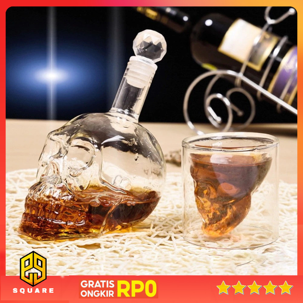 OUTAD Botol Kaca Tengkorak Crystal Skull Vodka Bottle 750ml - BKT750 Original 99 Square