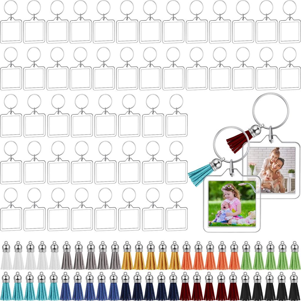 20/50pcs DIY Acrylic Photo Frame Keychain Snap-In Custom Insert Photo Acrylic Blank Keyring Clear Pi
