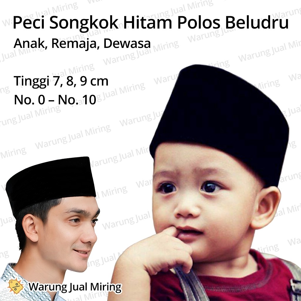 Peci Songkok ANAK Hitam Polos Bahan Bludru Kopiah SD SMP TK Bayi Balita Remaja Tanggung Laki Muslim 