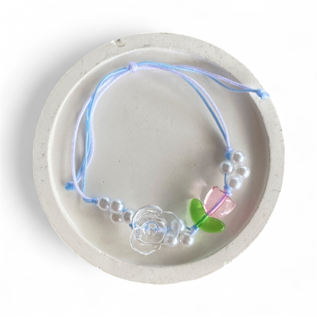 WYNSTUFF Gelang Blossom Tali Giok Biru Manik Bunga Tulip