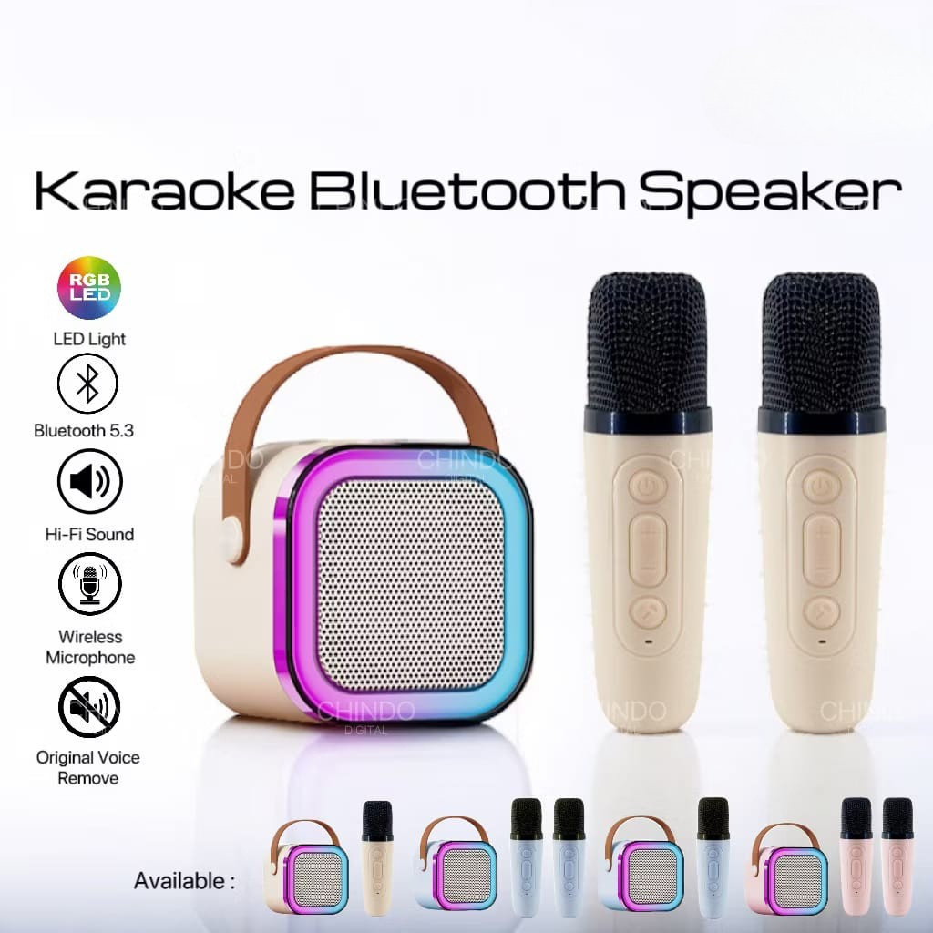 Karaoke Bluetooth Speaker Portable Mic Wireless HiFi Sound Lampu RGB Voice Remove Speaker  Bluetooth