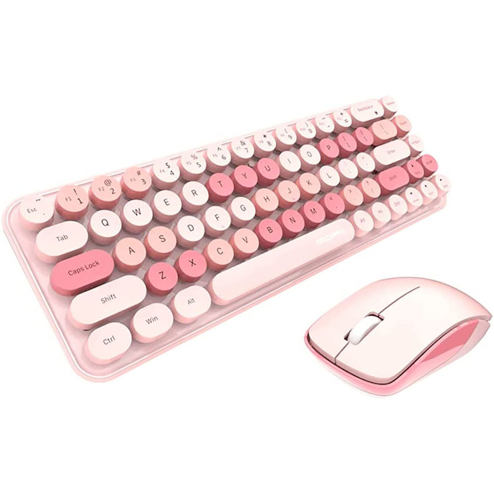 Mofii Pink Keyboard and Mouse Wireless Cute Colorful 68 Round Keycaps Retro Typewriter Compact Keybo