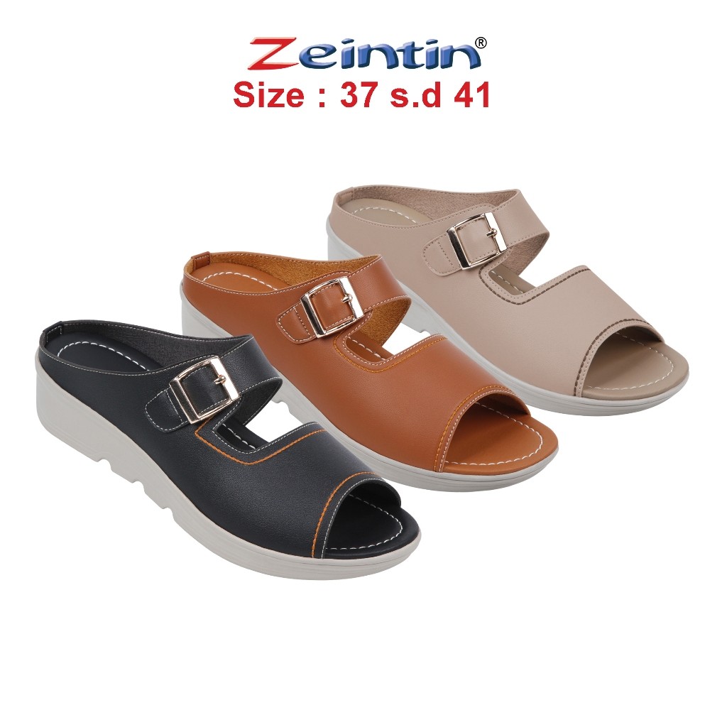GOLIASPOTSHOP  Zeintin - Sepatu Sandal Selop Wanita Kulit Sintetis WedgesTerbaru Kekinian Fashion Wa