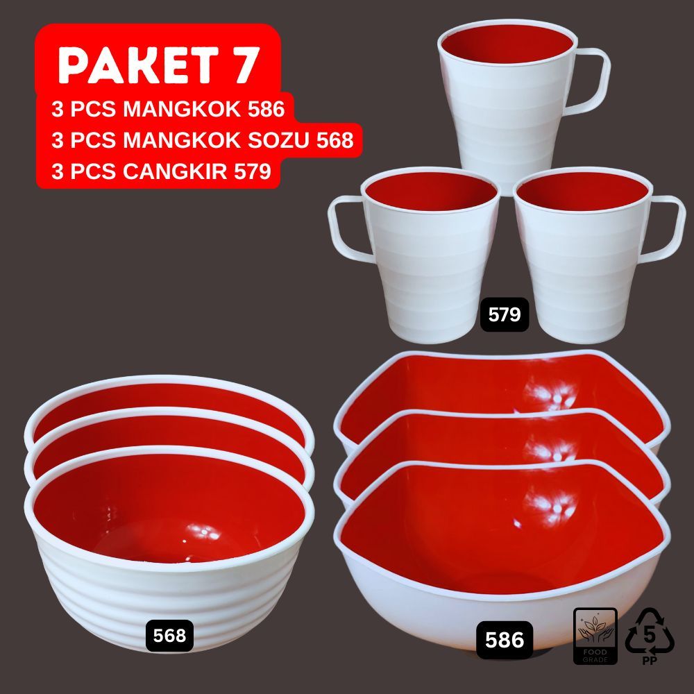 Set Mangkok Jumbo Piring Gelas Cangkir Set Plastik Merah Putih Perlengkapan Makan Anti Tumpah Anak D