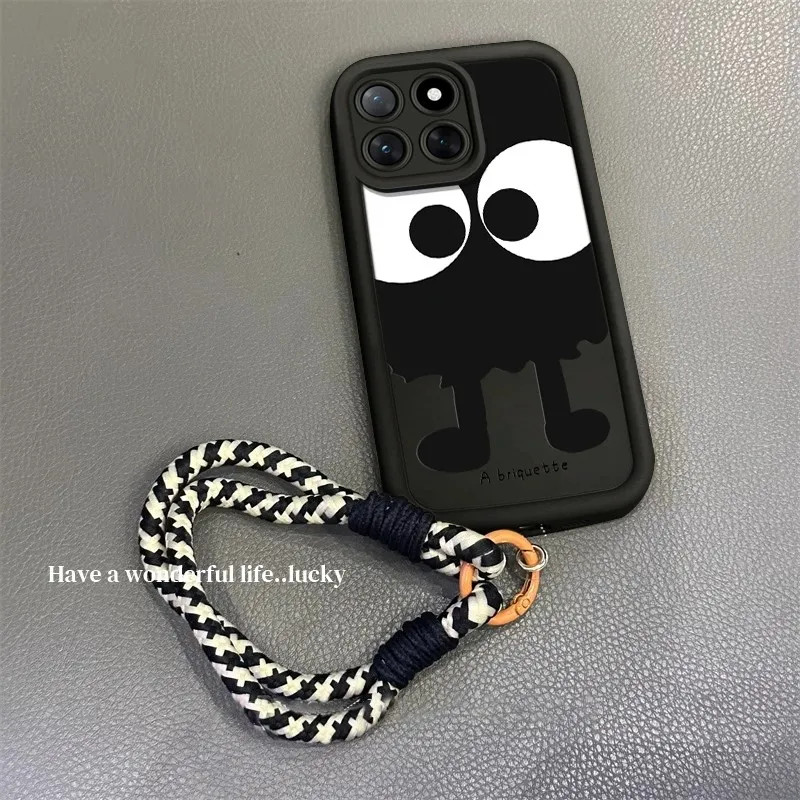 For case OPPO F9 F1s F7 F5 Pro terbaru 2025 Mata yang besar Bola batubara hitam kecil Kartun