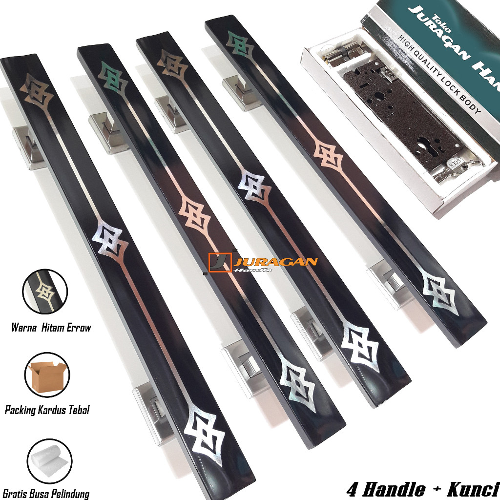 Pull Handle Pintu Hitam 60 cm Set Kunci Pintu Body Pelor Gagang Pintu 2 Daun Minimalis